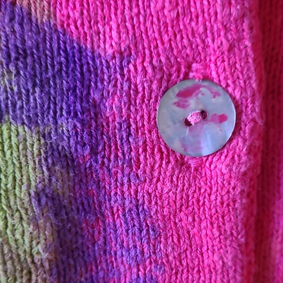Sloop Jones Abstract Hot Pink Green Women's Cardigan. Hand Painted. Oversized. - Picture 13 of 16